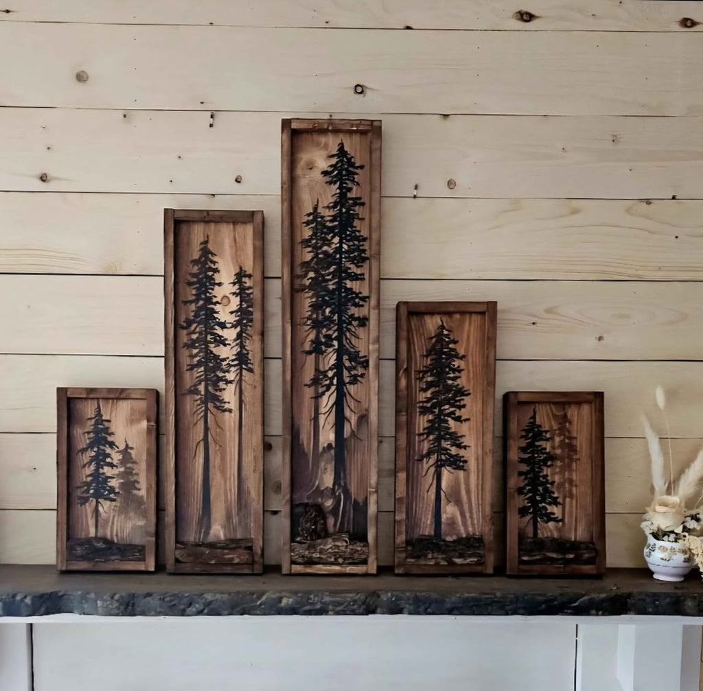 19.5" x 7" Framed wall art on wood nature tree decor