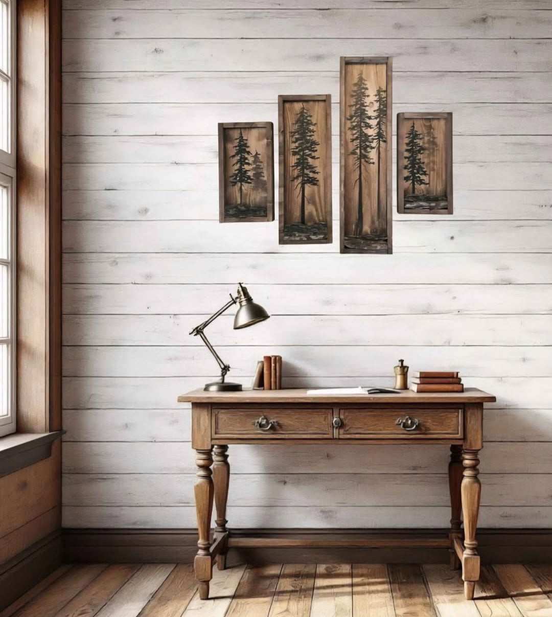 13.5" x 7" Framed wall art on wood nature tree decor