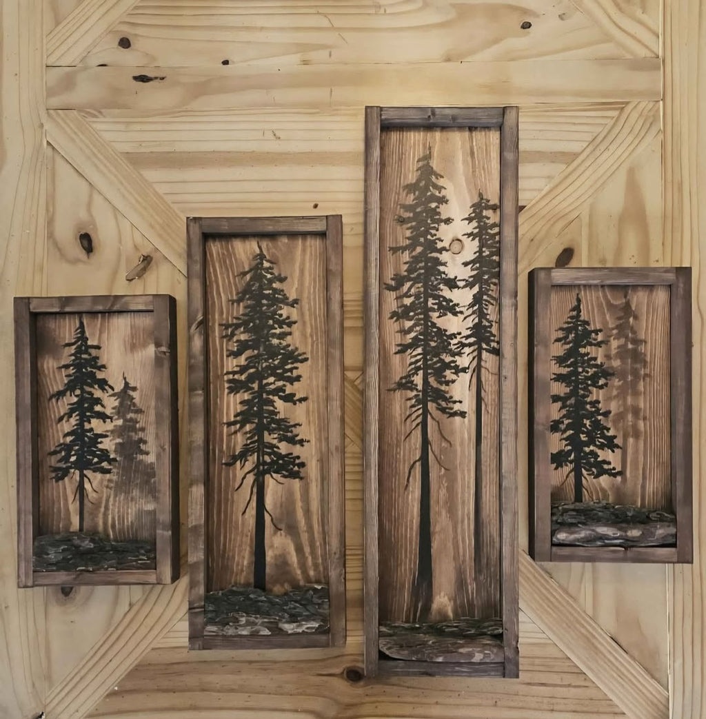 19.5" x 7" Framed wall art on wood nature tree decor