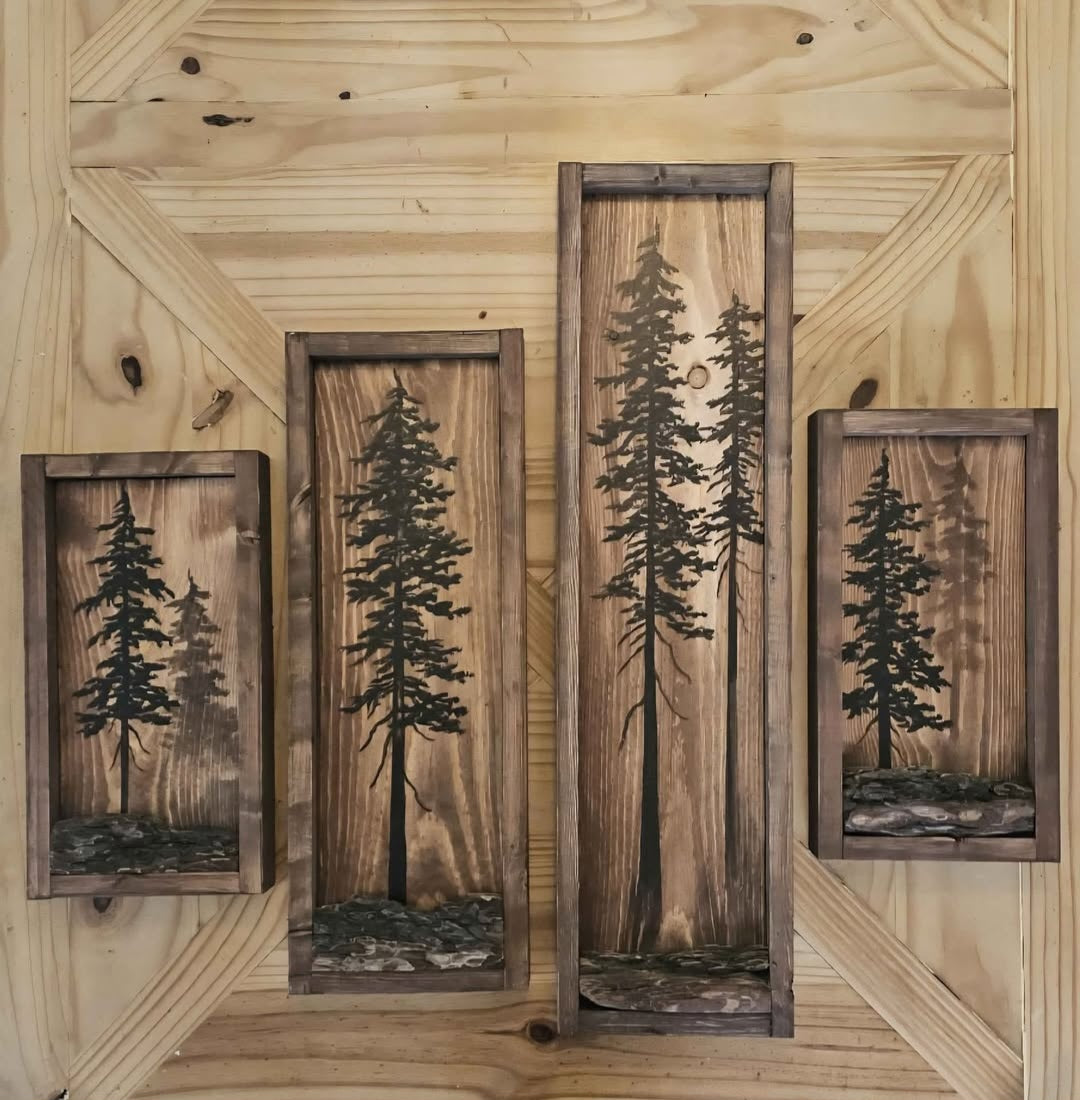13.5" x 7" Framed wall art on wood nature tree decor