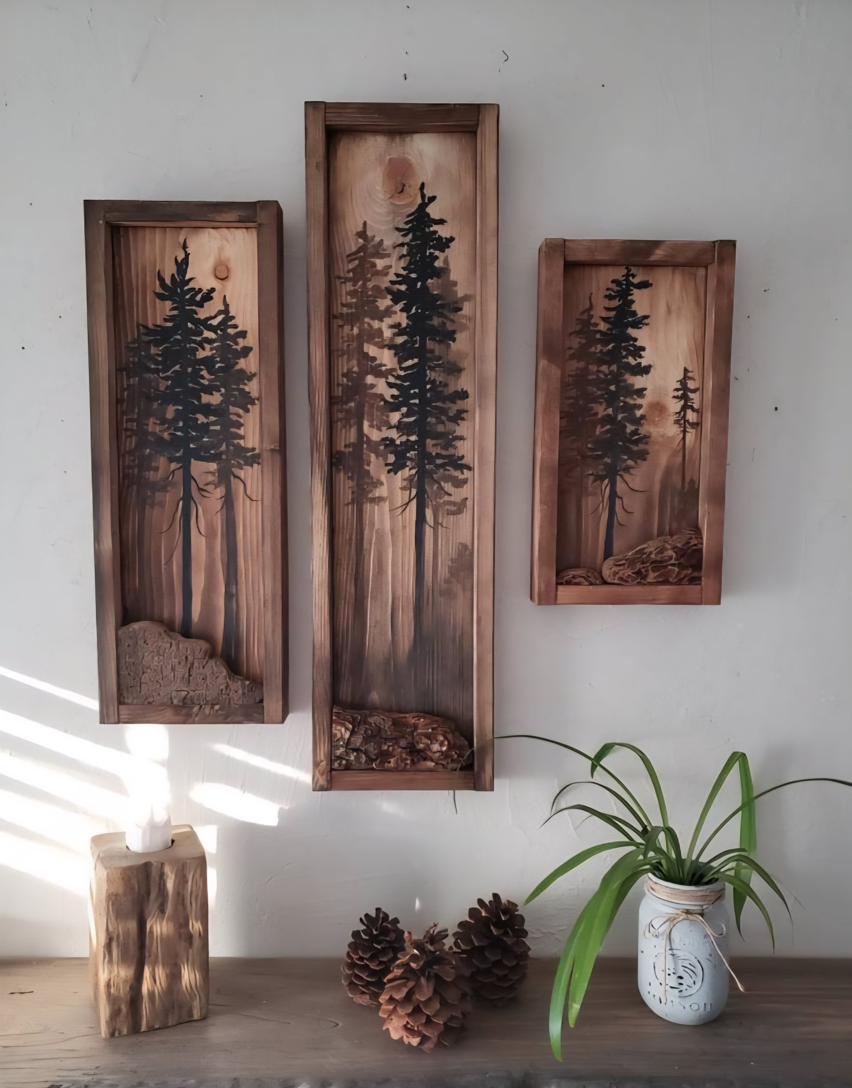 13.5" x 7" Framed wall art on wood nature tree decor