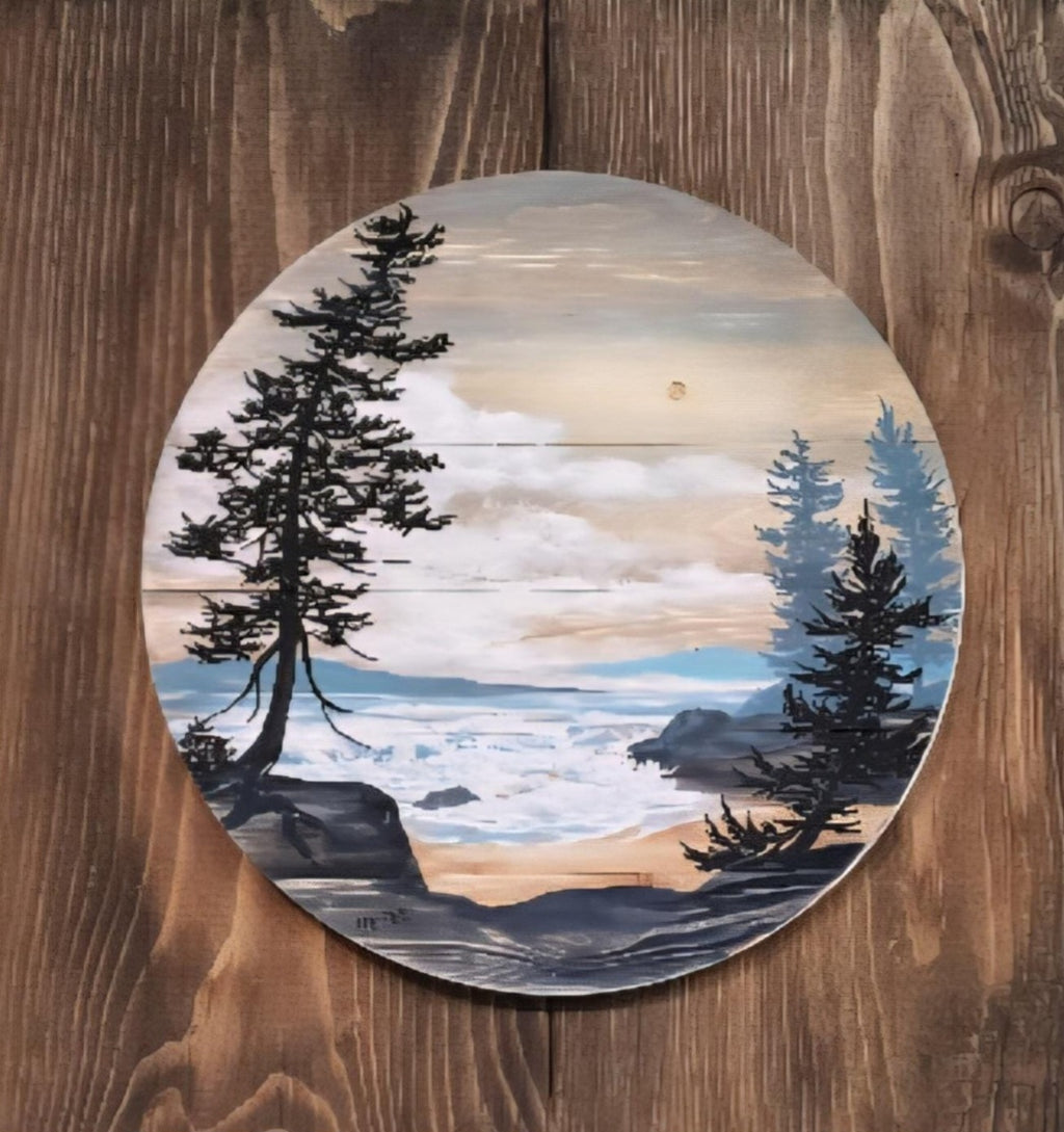 12" x 11" Framed wall art on wood nature tree decor-seascape