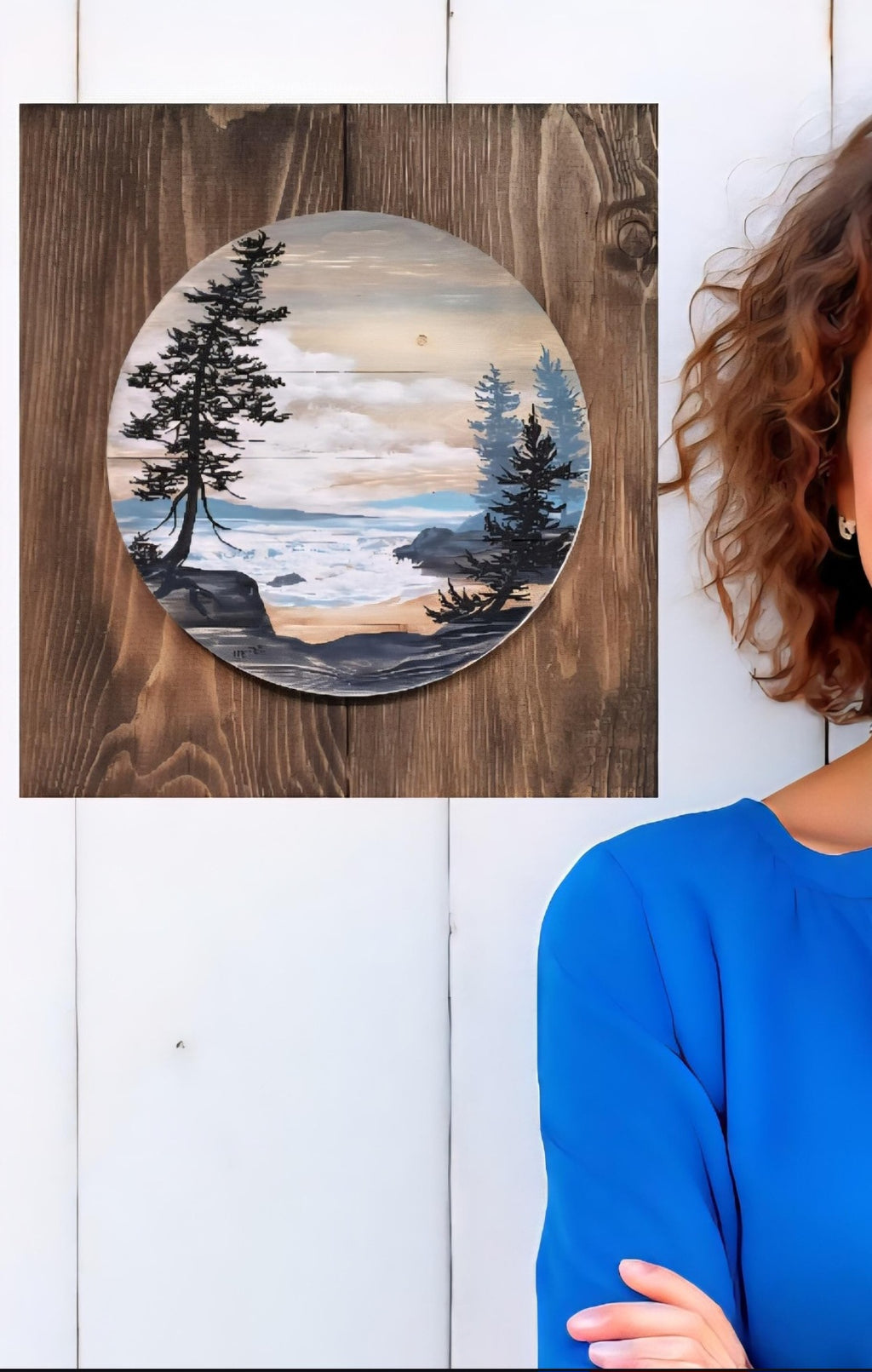 12" x 11" Framed wall art on wood nature tree decor-seascape