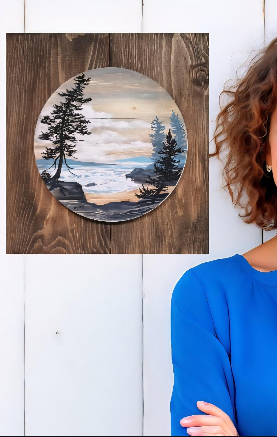 12" x 11" Framed wall art on wood nature tree decor-seascape