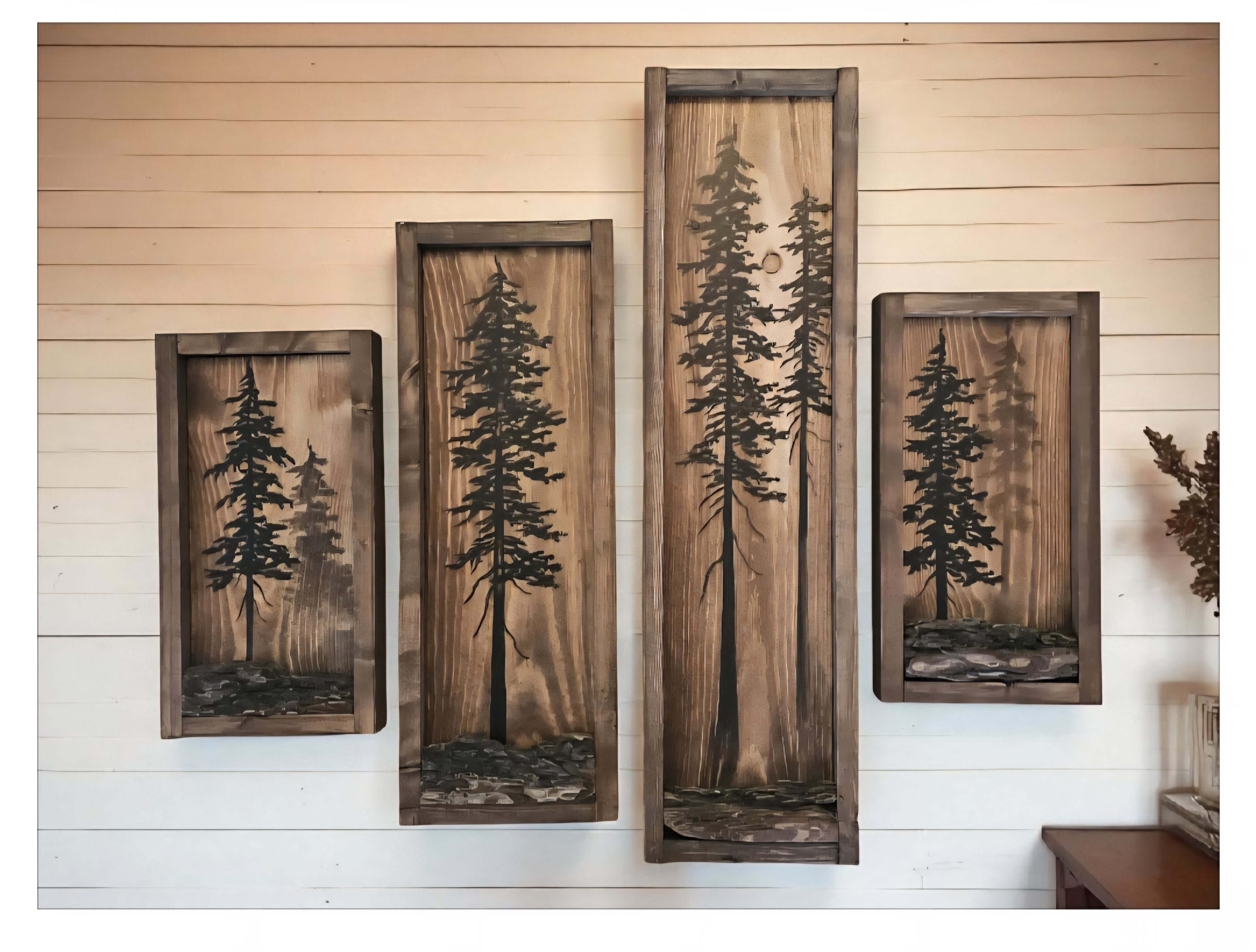19.5" x 7" Framed wall art on wood nature tree decor