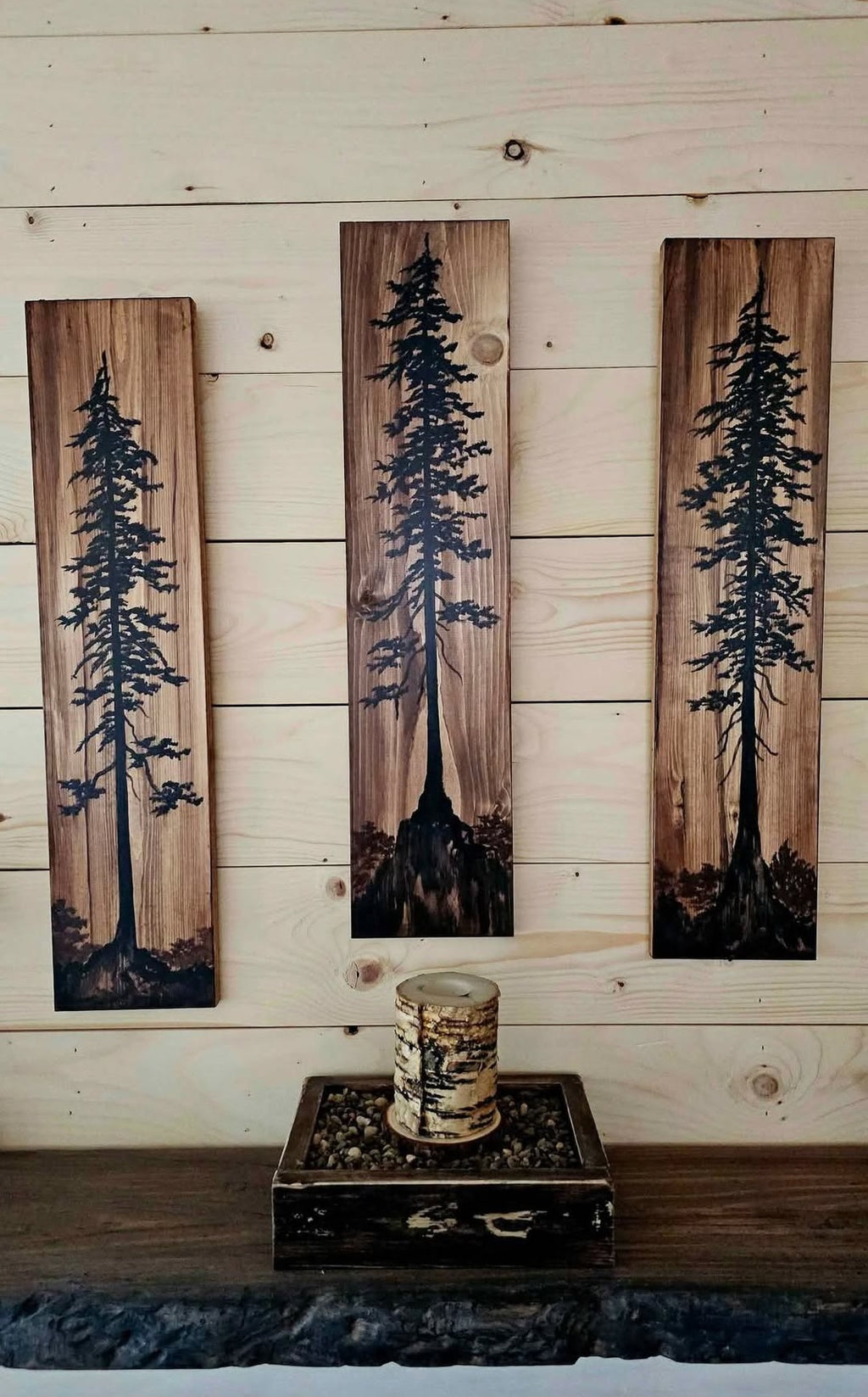 24" x 5.5" (set of 3) wall art on wood nature tree decor