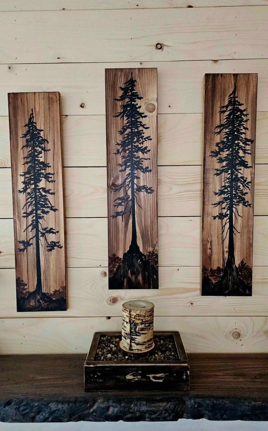 24" x 5.5" (set of 3) wall art on wood nature tree decor