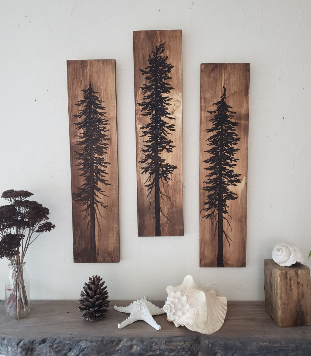 24" x 5.5" (set of 3) wall art on wood nature tree decor