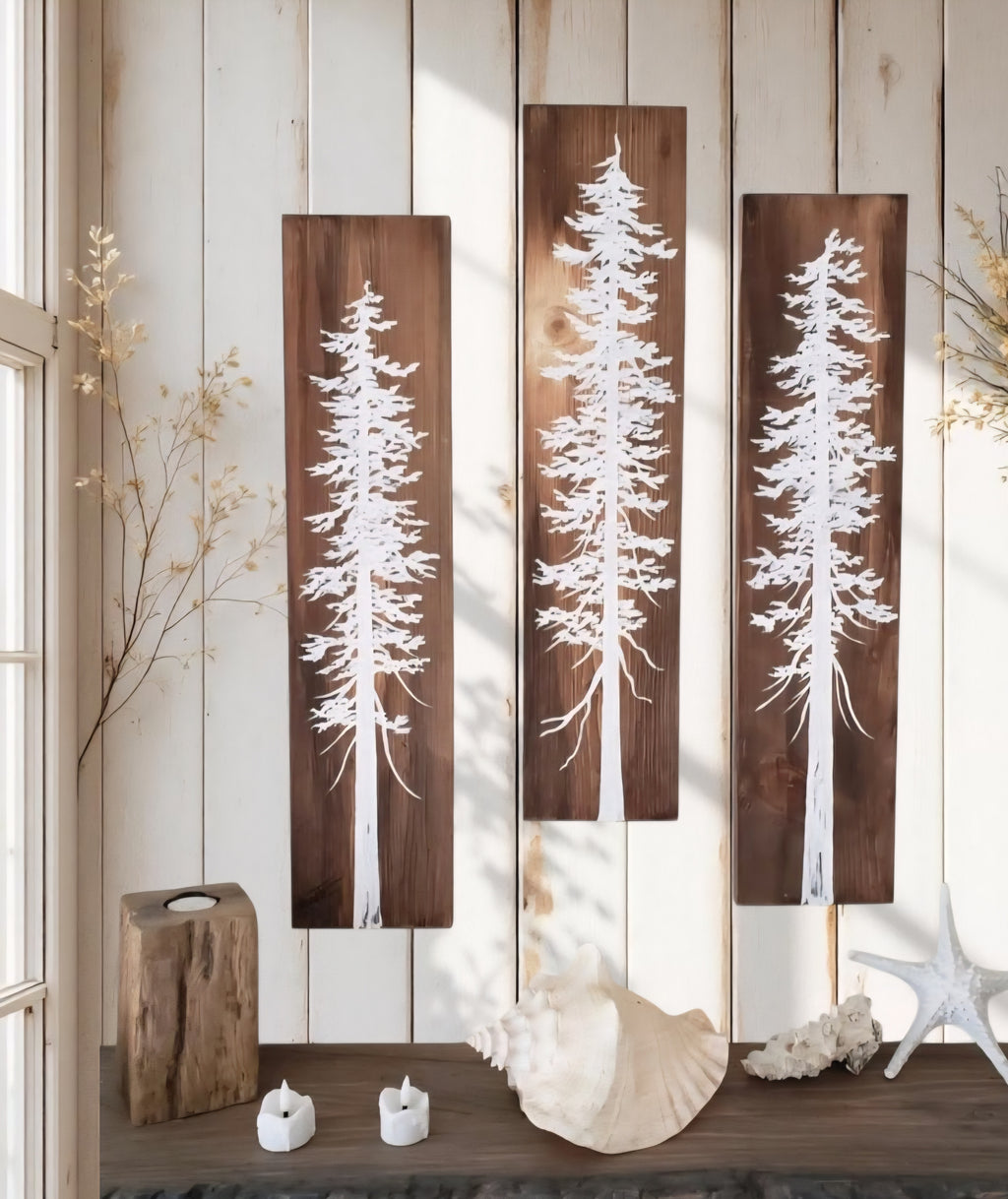 24" x 5.5" (set of 3) wall art on wood nature tree decor