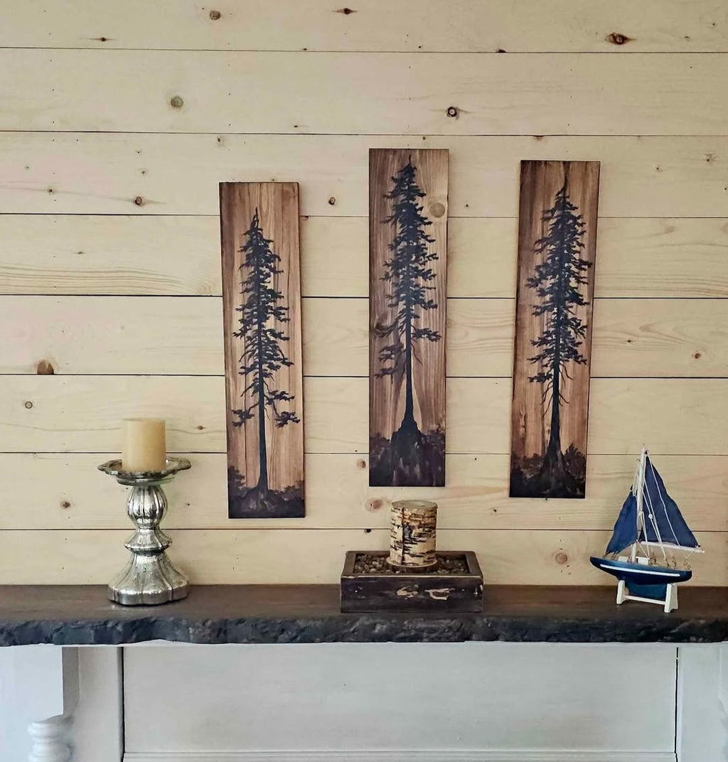 24" x 5.5" (set of 3) wall art on wood nature tree decor