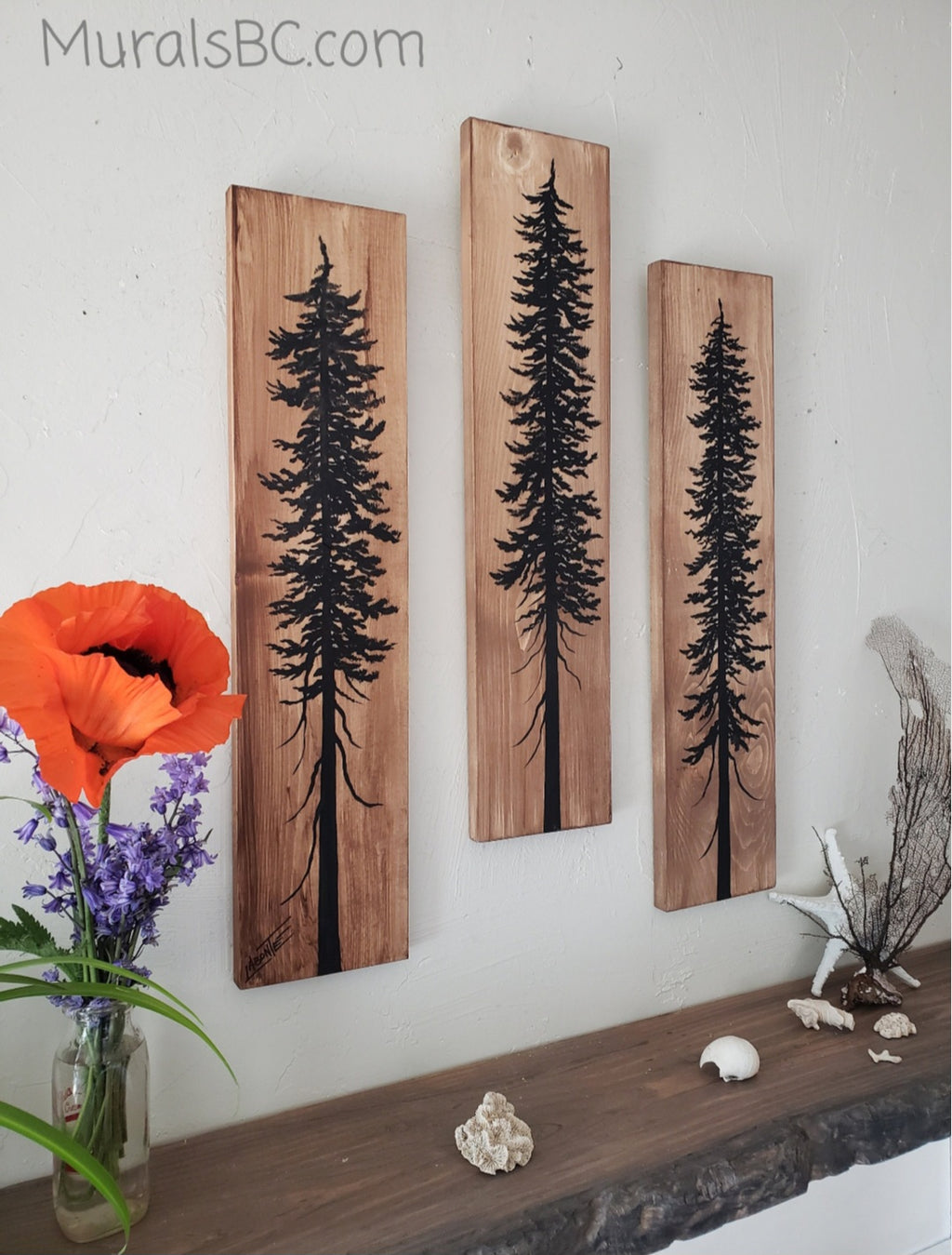 24" x 5.5" (set of 3) wall art on wood nature tree decor