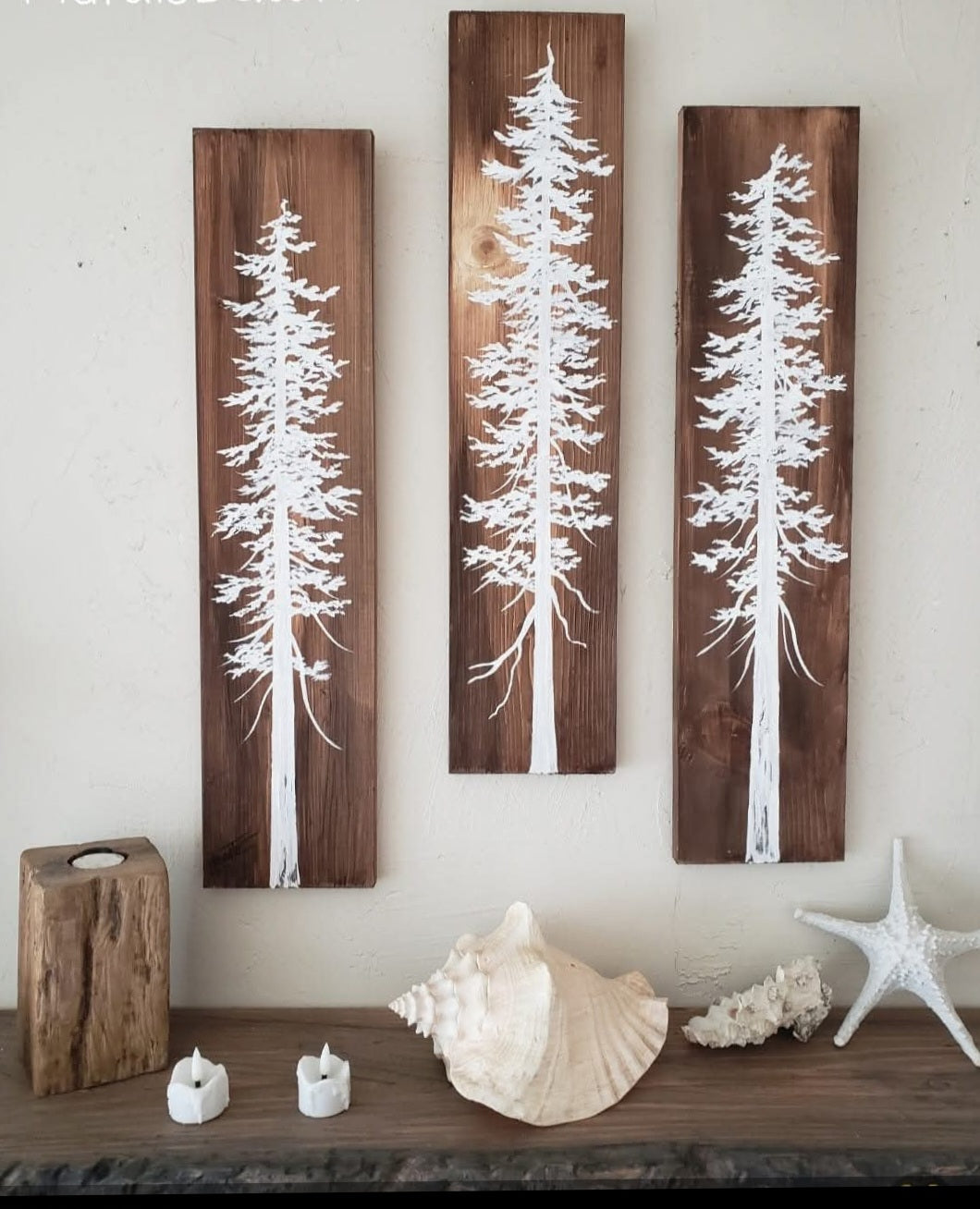 24" x 5.5" (set of 3) wall art on wood nature tree decor