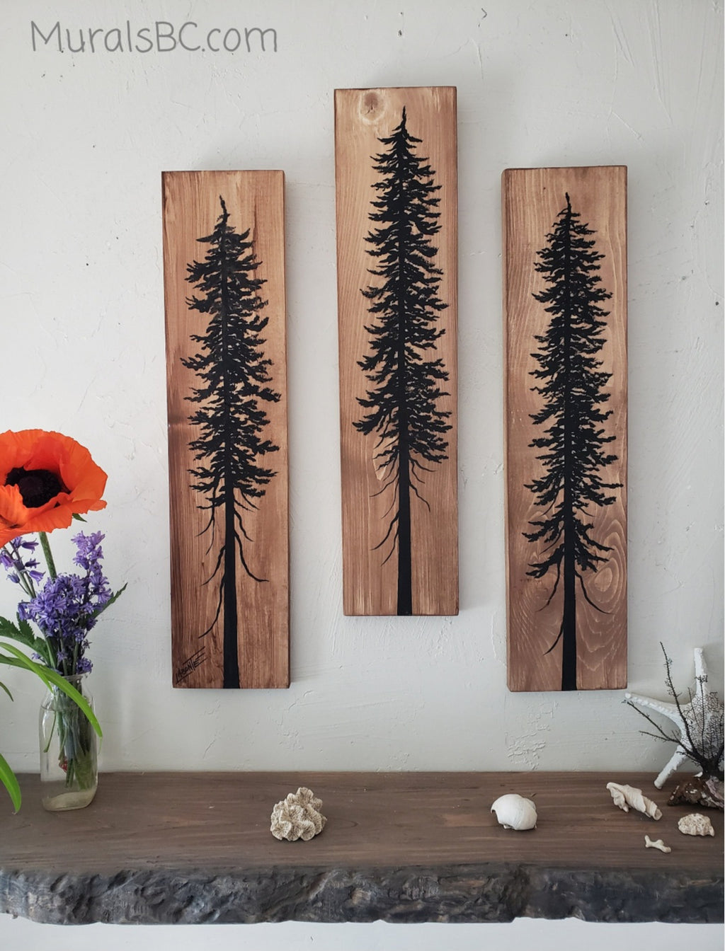 24" x 5.5" (set of 3) wall art on wood nature tree decor