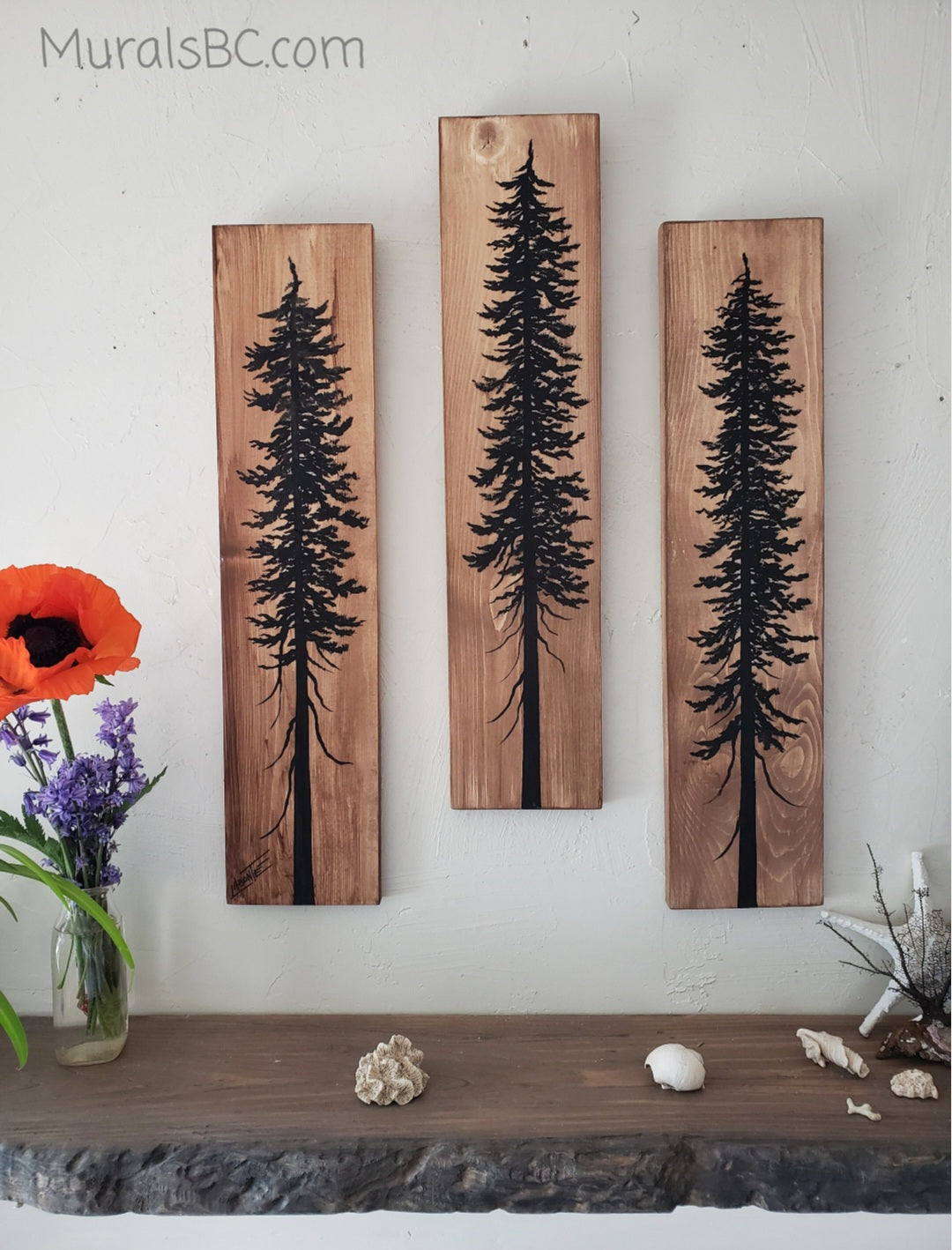 24" x 5.5" (set of 3) wall art on wood nature tree decor