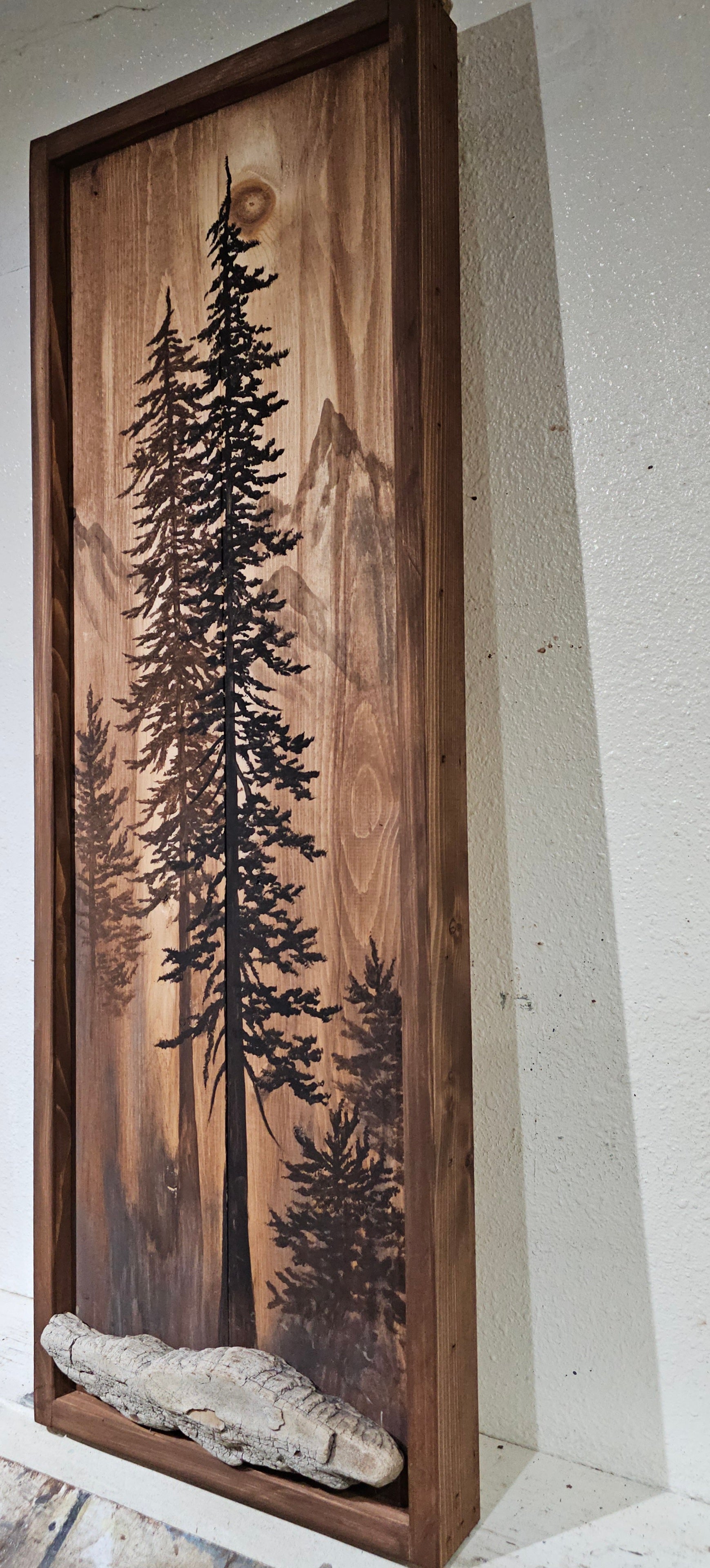 31" x 12.5" Framed wall art on wood nature tree decor