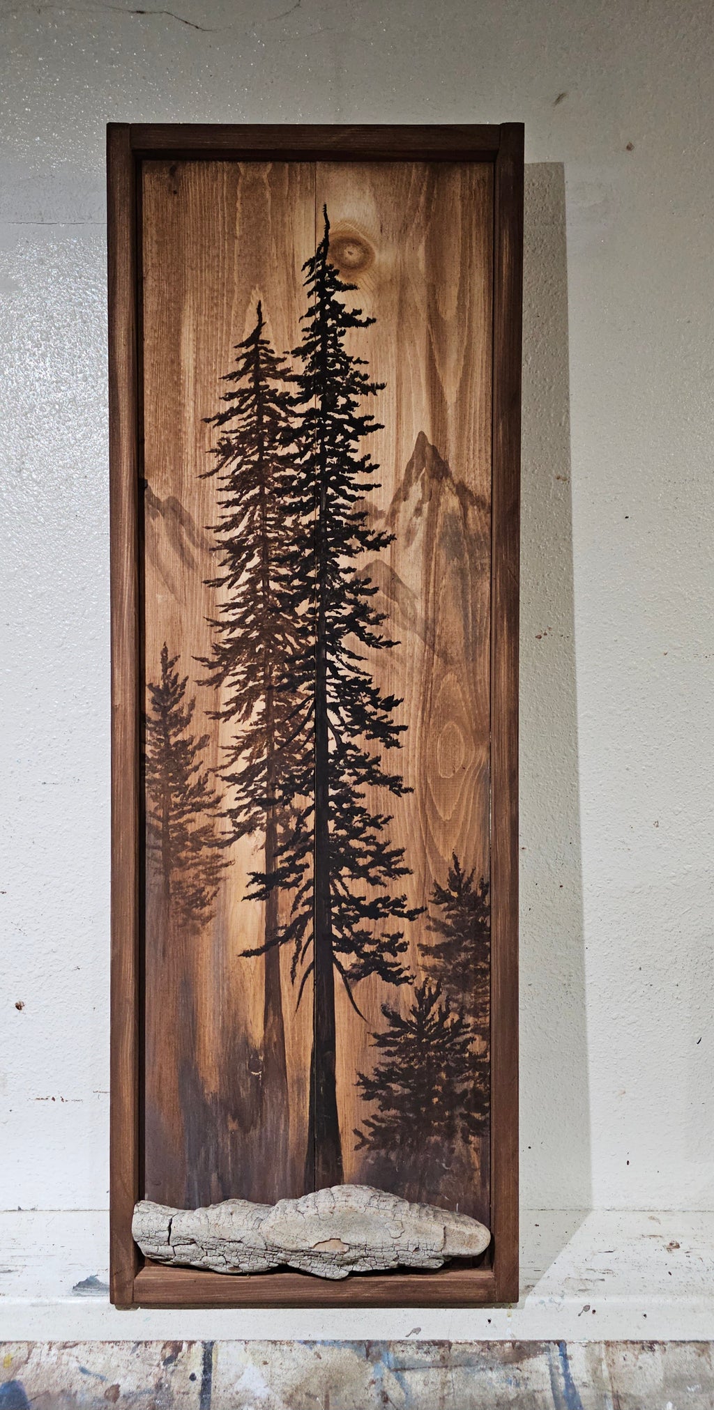31" x 12.5" Framed wall art on wood nature tree decor