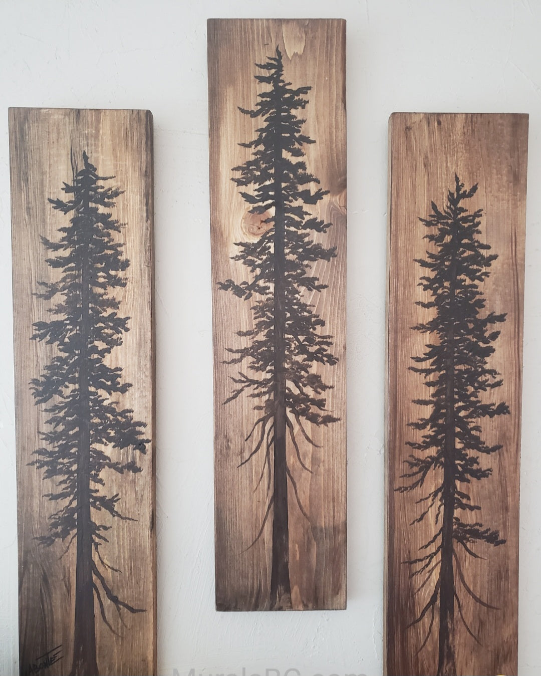 24" x 5.5" (set of 3) wall art on wood nature tree decor