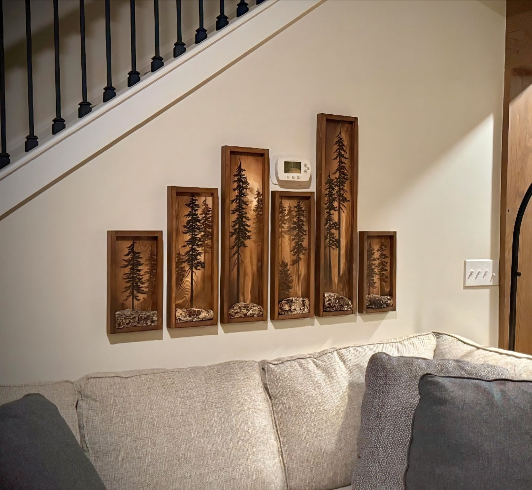 19.5" x 7" Framed wall art on wood nature tree decor