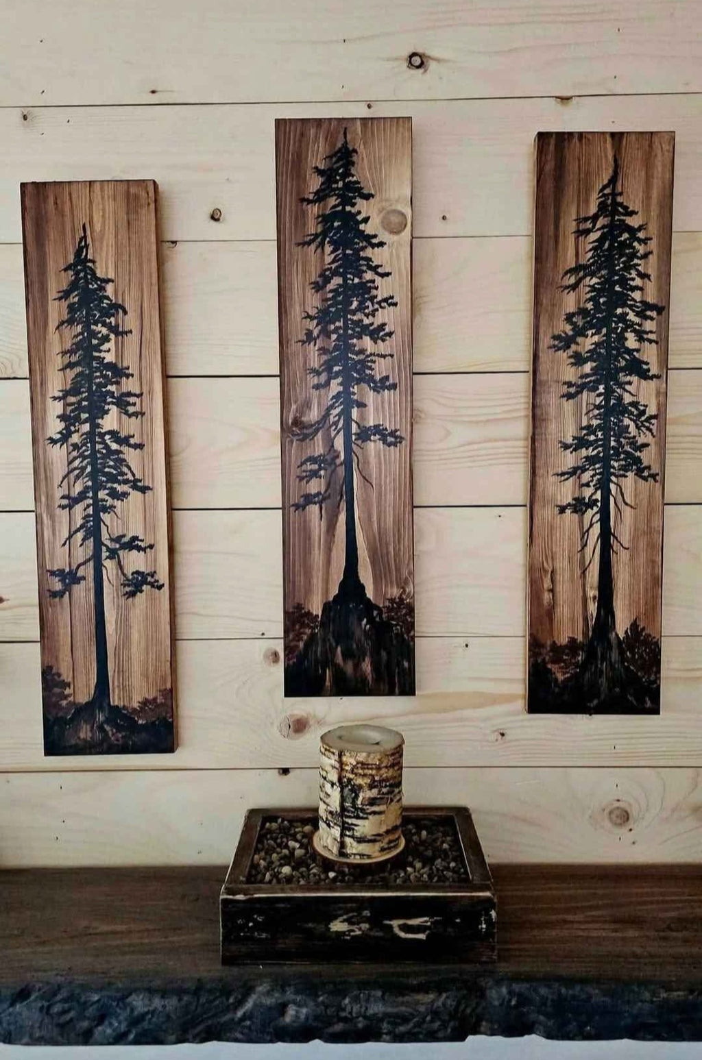 24" x 5.5" (set of 3) wall art on wood nature tree decor