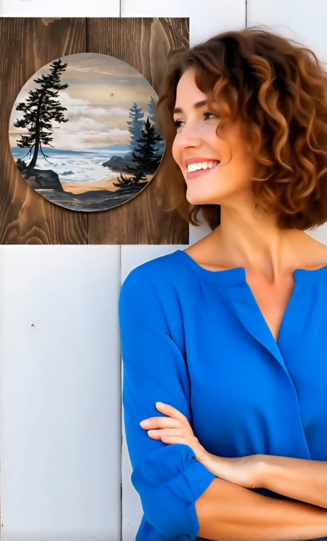 12" x 11" Framed wall art on wood nature tree decor-seascape