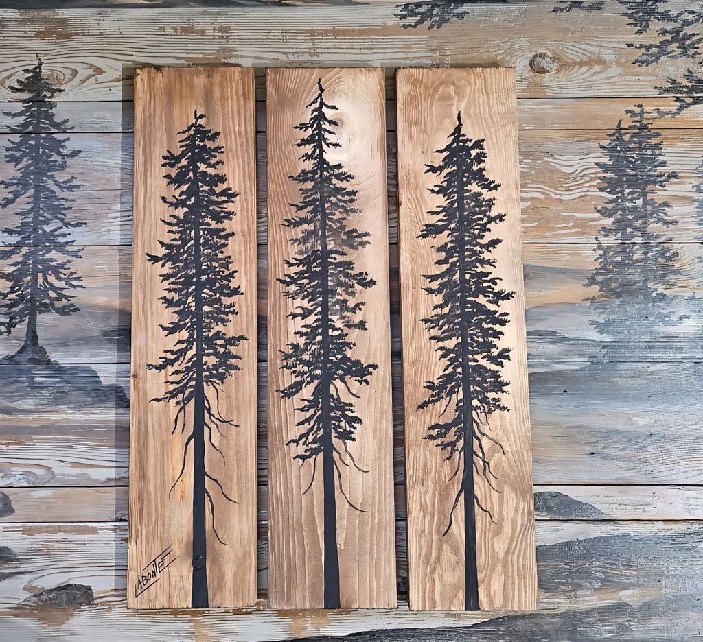 24" x 5.5" (set of 3) wall art on wood nature tree decor