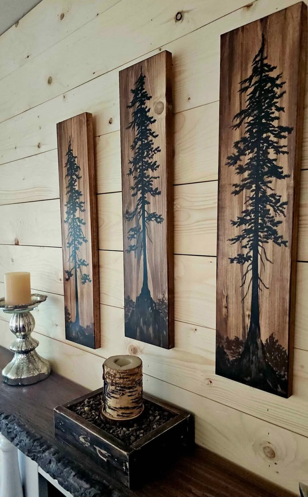 24" x 5.5" (set of 3) wall art on wood nature tree decor