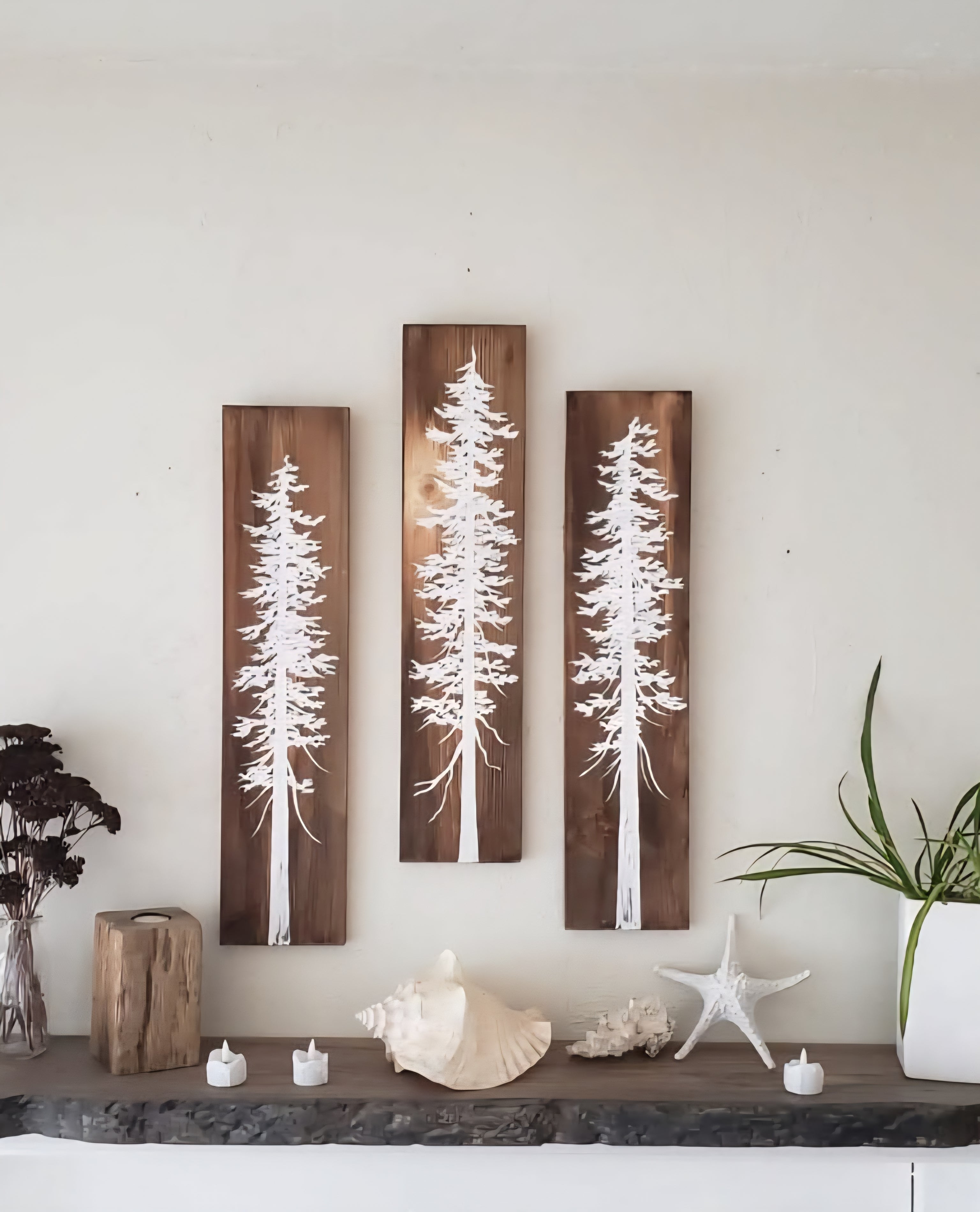 24" x 5.5" (set of 3) wall art on wood nature tree decor