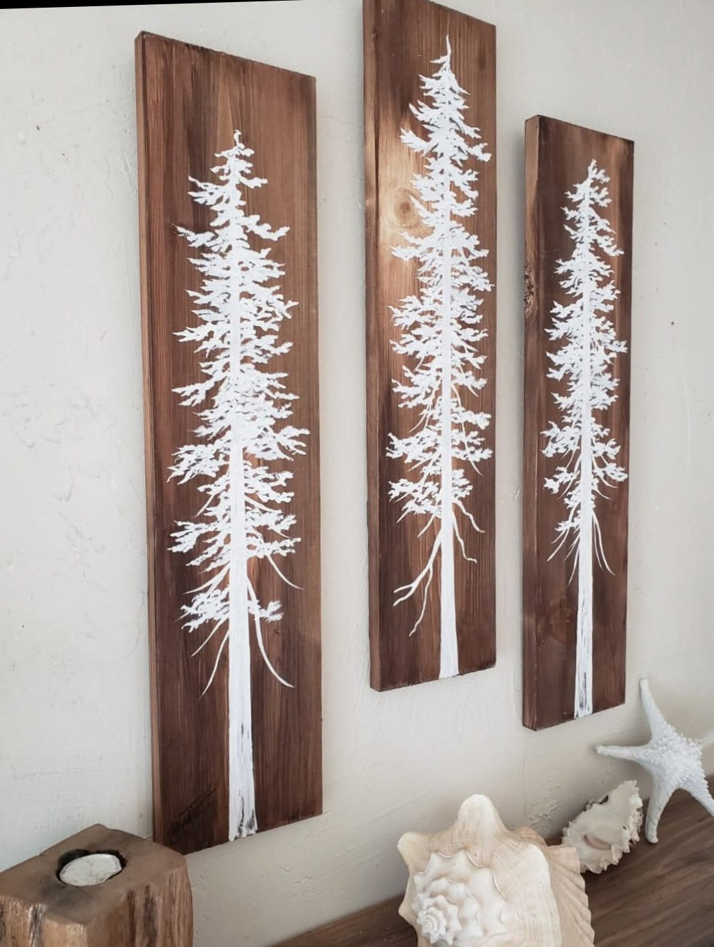 24" x 5.5" (set of 3) wall art on wood nature tree decor